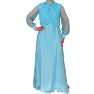 1960s vintage semi formal dress gown aqua blue no tags
